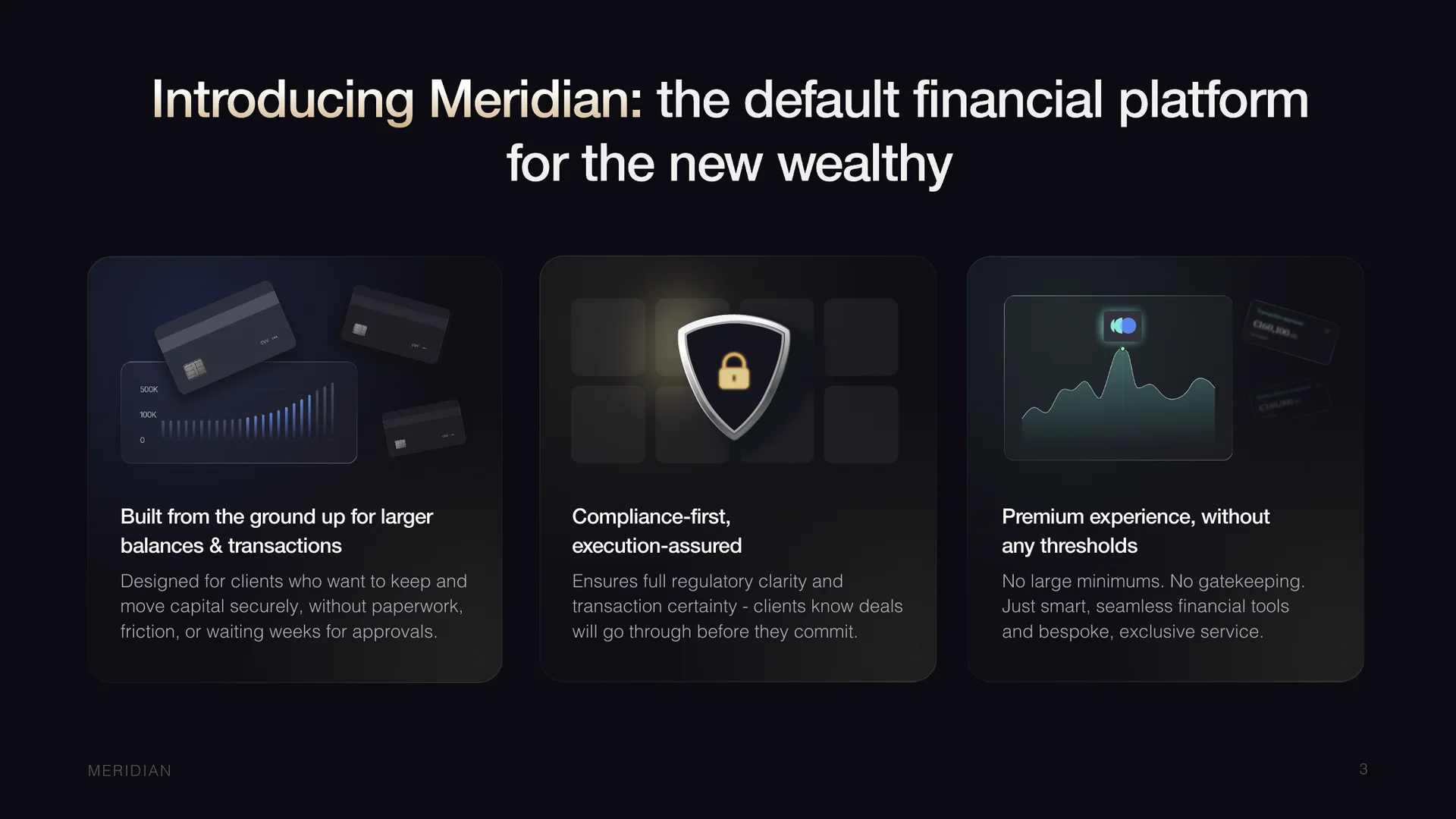 Investor deck slide: built from the ground up for larger balances and transactions